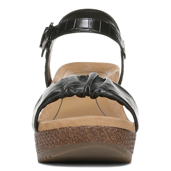 Vionic Sandals Ireland - Aileen Wedge Sandal Black - Womens Shoes In Store | AMYXT-6081